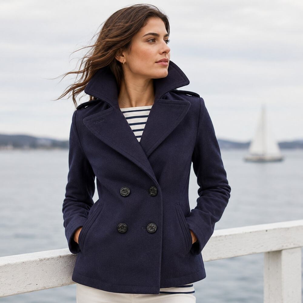 American Eagle Navy Blue Y2K Wool Blend Military Peacoat Jacket Womens S